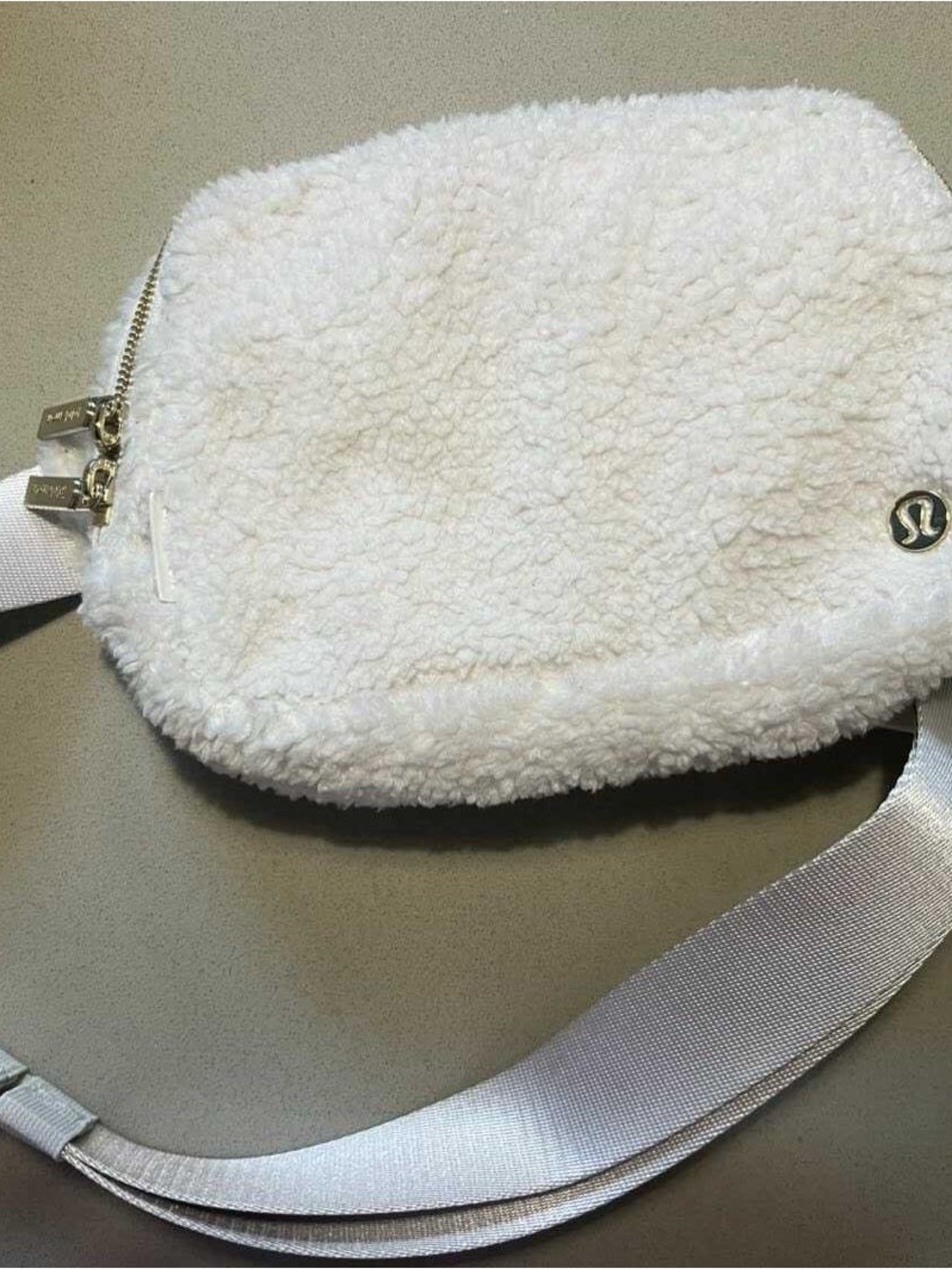 lululemon athletica Cream Sherpa Crossbody Belt Bag with Gold Hardware